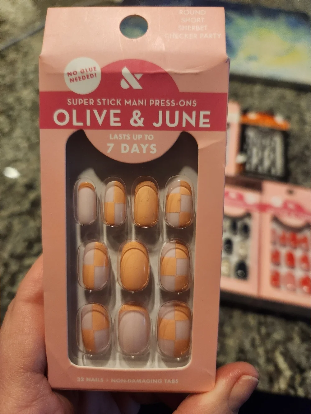 New In Box Olive & June Press-On Nail 5 Sets Of Nails Checkered Cat Eye Stars